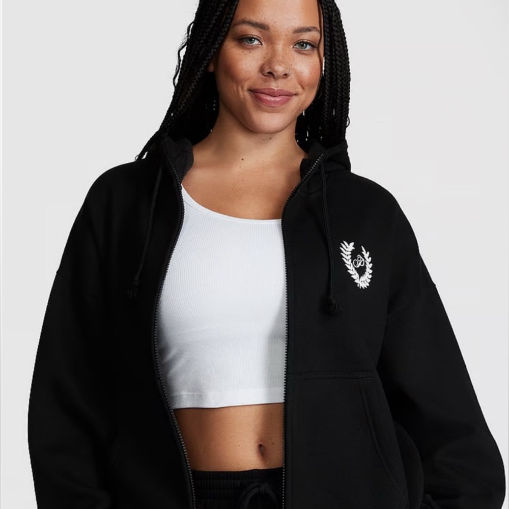 Victoria's Secret/Pink - Black Full Zip Ivy Fleece Hoodie - Women's Small